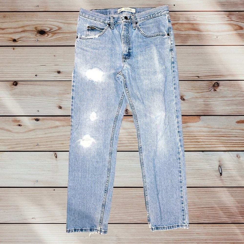 M1 Lee Jeans Mens 32x32 Light Wash Distressed Denim Straight‎ Leg Casual Pants